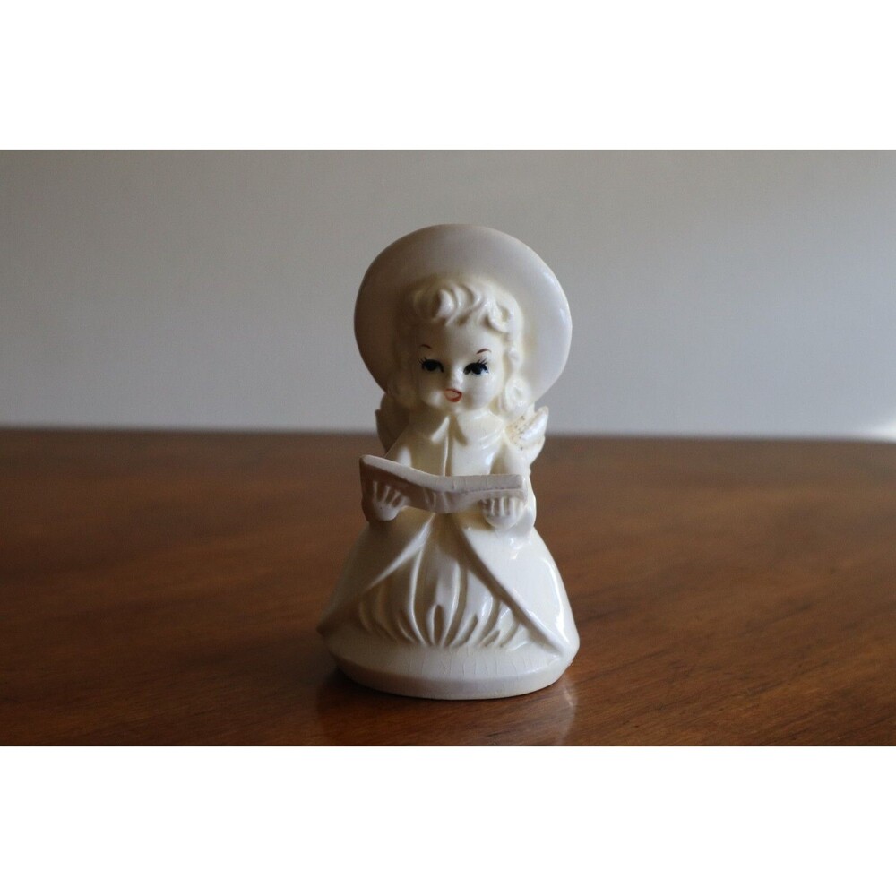 Vintage White Christmas Caroler Girl Angel Bell Katayama Original Japan ~4"